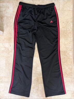 adidas Black Track Pants with Red Side Stripes